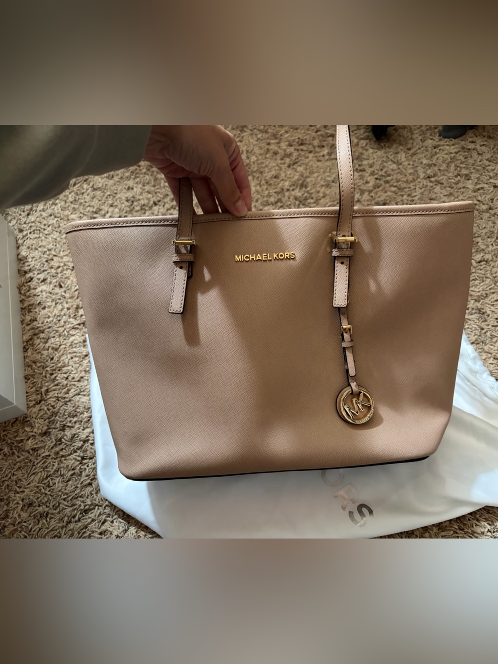 Michael Kors Saffiano Tote in Blush Taupe with Gold Accents